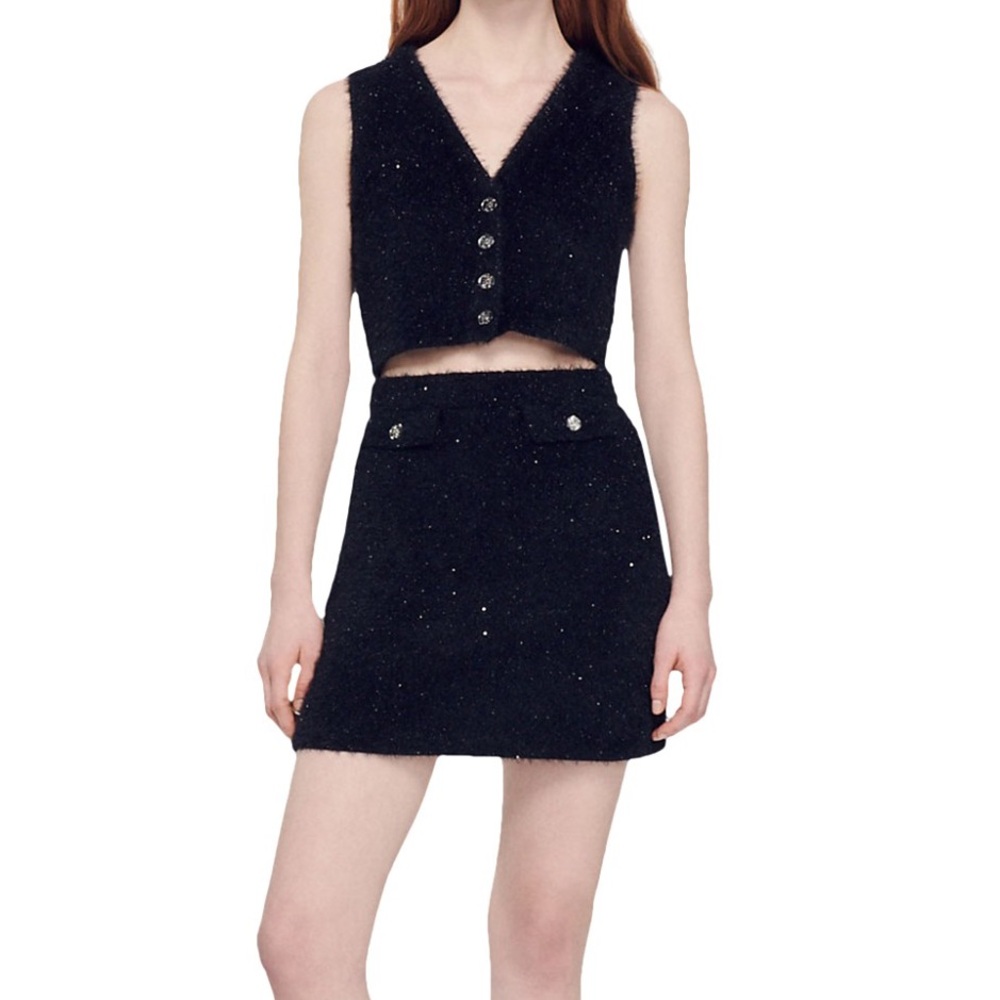 NWT Sandro Michou Sequined Tweed Cropped Sweater Vest - Picture 9 of 11